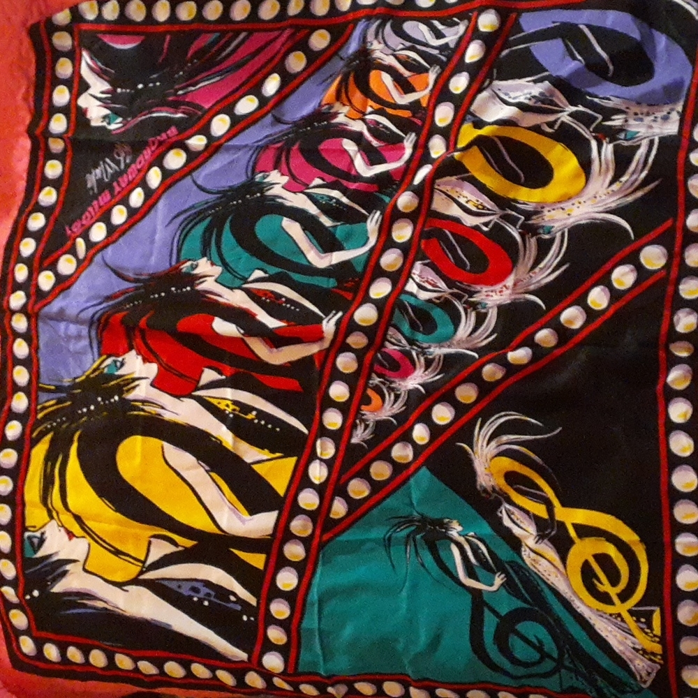Vintage Bob Mackie large silk Scarf Broadway melody
